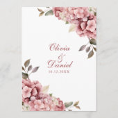 Trouwprogramma kaart met stoffige roos hydrangea (Voorkant)