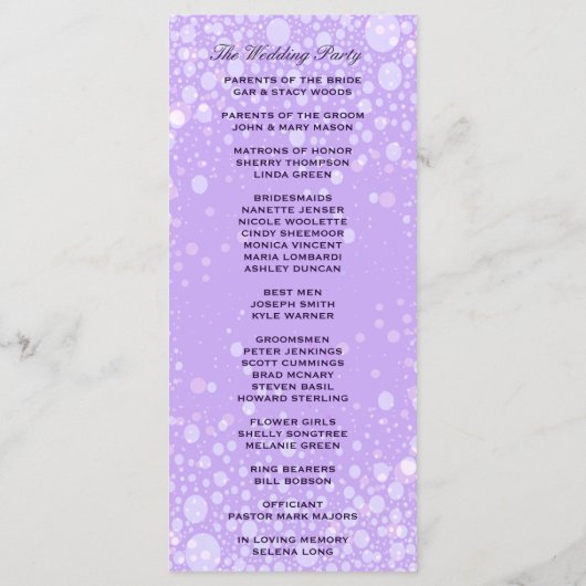 Trouwprogramma | Lavendel Champagne Bubbels Programma (Achterkant)