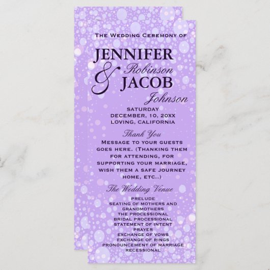 Trouwprogramma | Lavendel Champagne Bubbels Programma (Voorkant / Achterkant)