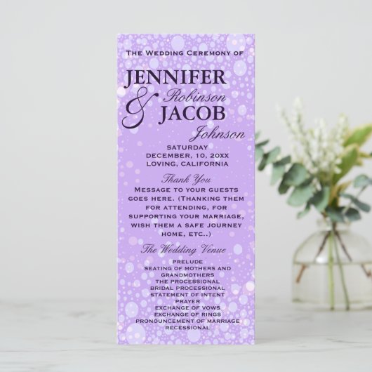 Trouwprogramma | Lavendel Champagne Bubbels Programma (Staand voorkant)