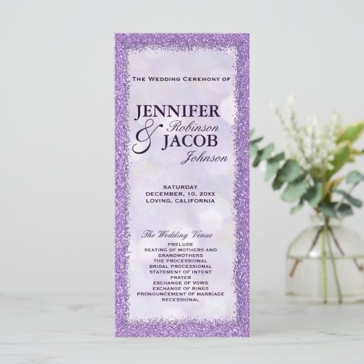 Trouwprogramma | Lavendel met Glitter Lijst Programma (Staand voorkant)