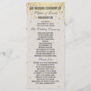 Trouwprogramma met goudkleurige confetti op wit le programma