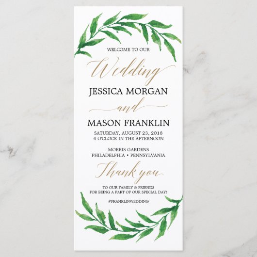 Trouwprogramma met groen - Trouwceremonieprogramma Programma (Voorkant)