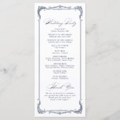 Trouwprogramma met klassiek script en marineblauwe menu (Achterkant)
