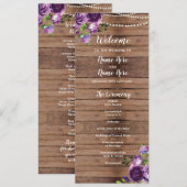 Trouwprogramma met paarse bloemen hout rustieke bl programma (Voorkant / Achterkant)