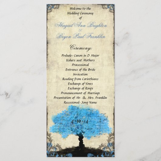 Trouwprogramma met silhouet van koppel en boom vin programma (Voorkant)