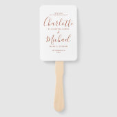 Trouwprogramma met Terracotta handgeschreven lette Handwaaier (Voorkant)