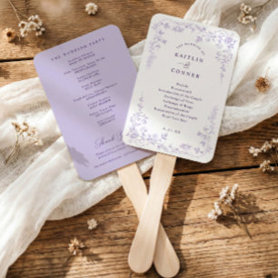 Trouwprogramma met vintage lavendel Franse bloemmo Handwaaier