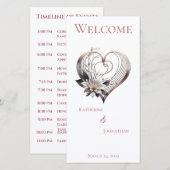 Trouwprogramma-Modern roze hart met bloemen (Voorkant / Achterkant)