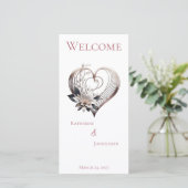Trouwprogramma-Modern roze hart met bloemen (Staand voorkant)