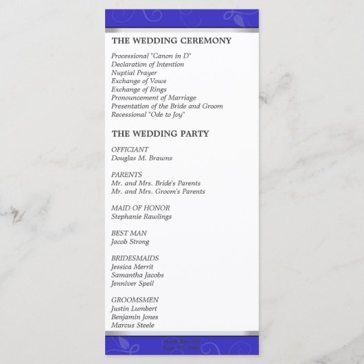 Trouwprogramma - Monogram Royal Blue Floral Programma (Achterkant)