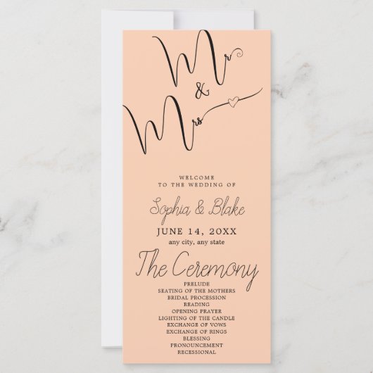 Trouwprogramma Mr & Mrs Minimalist Abrikoos (Voorkant)