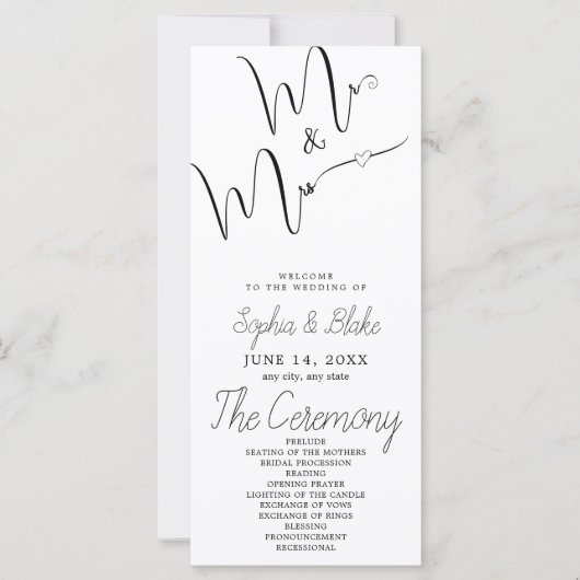 Trouwprogramma Mr & Mrs Minimalist Wit (Voorkant)