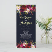 Trouwprogramma Navy Burgundy Marsala Boho Bloem Programma (Staand voorkant)