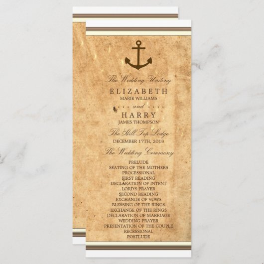 Trouwprogramma op papier met anker uit de scheepva programma (Voorkant / Achterkant)