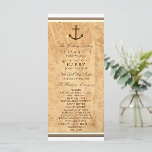 Trouwprogramma op papier met anker uit de scheepva programma (Staand voorkant)