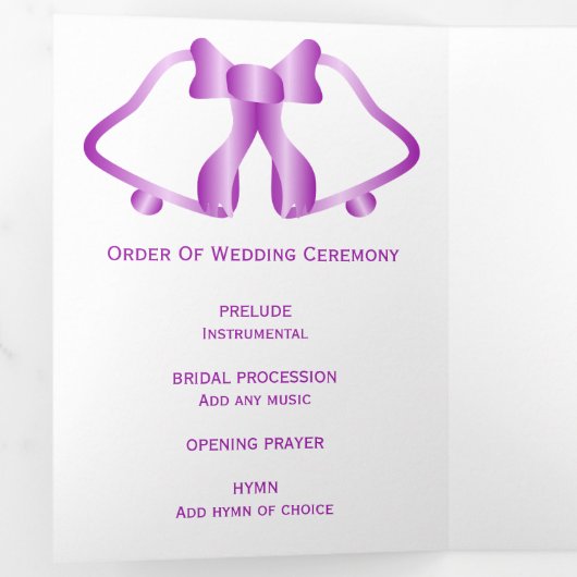 Trouwprogramma Paarse klokken en lint Drieluik Programma (Binnenzijde eerst)