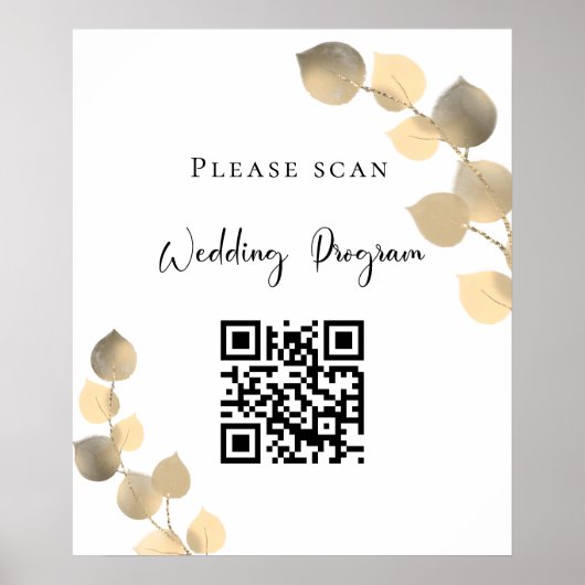 Trouwprogramma QR-code eucalyptus goud Poster (Voorkant)