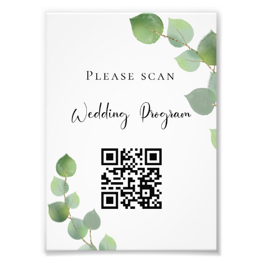 Trouwprogramma QR-code eucalyptus groen Foto Afdruk (Voorkant)