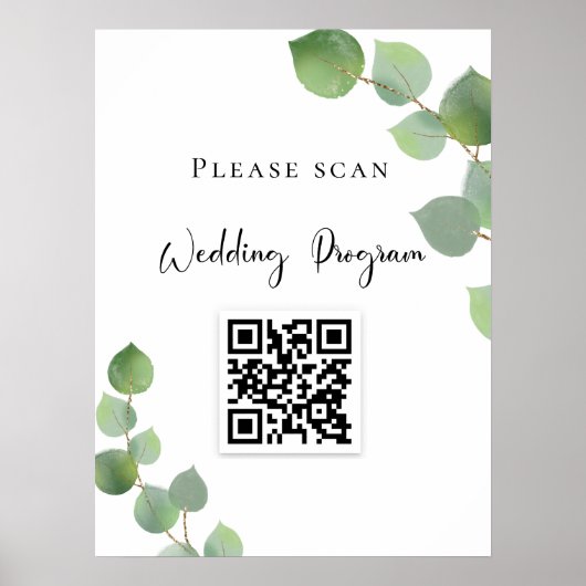 Trouwprogramma QR-code eucalyptus groen Poster (Voorkant)