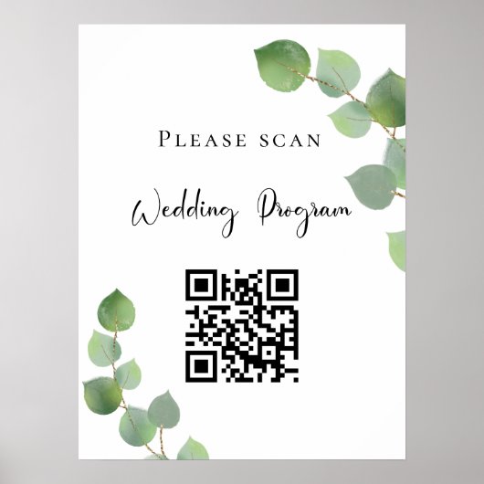Trouwprogramma QR-code eucalyptus groen Poster (Voorkant)
