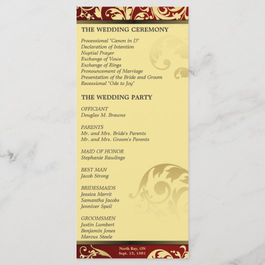 Trouwprogramma - Rood & Goud Shimmer Bloemen Programma (Achterkant)