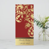 Trouwprogramma - Rood & Goud Shimmer Bloemen Programma (Staand voorkant)