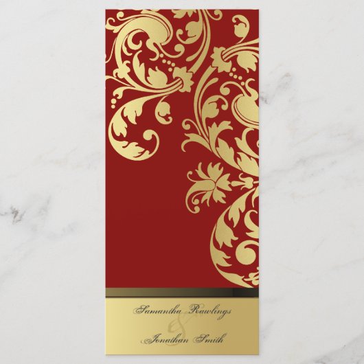 Trouwprogramma - Rood & Goud Shimmer Bloemen Programma (Voorkant)