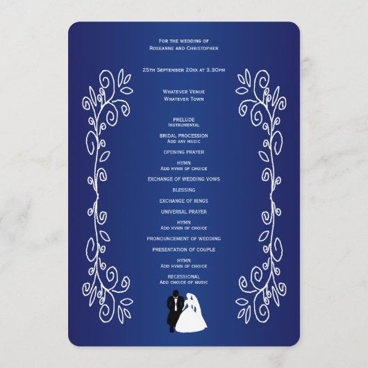 Trouwprogramma Royal Blue Coloured Bruid Groom Programma (Achterkant)
