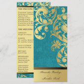 Trouwprogramma - Turquoise & Gouden Shimmer Bloeme Programma (Voorkant / Achterkant)