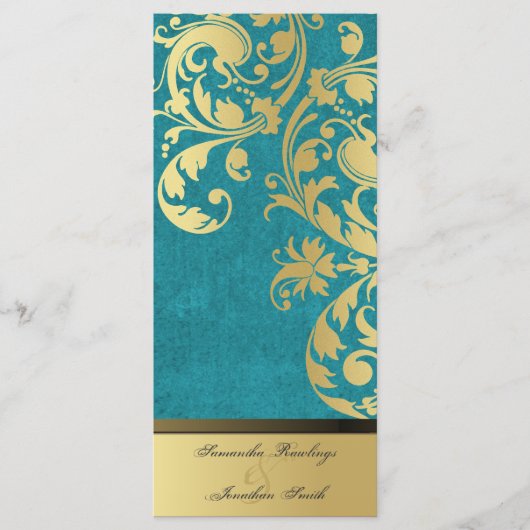 Trouwprogramma - Turquoise & Gouden Shimmer Bloeme Programma (Voorkant)