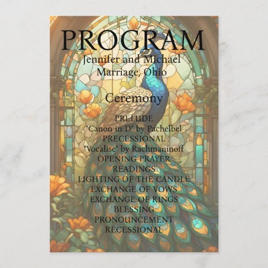 Trouwprogramma van glas-in-lood met pauw programma (Voorkant)