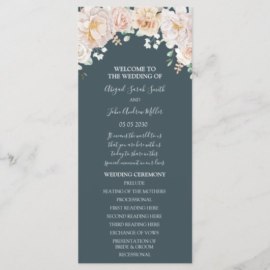 Trouwprogramma Vintage Bloemen Navyblauw Programma (Voorkant)