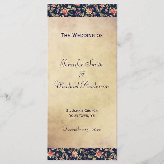 Trouwprogramma voor Elegant Blauw Roos Programma (Voorkant)