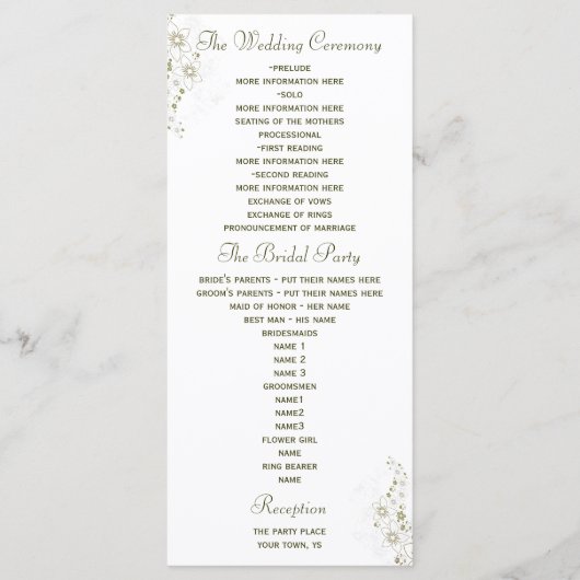 Trouwprogramma voor Green en Gold Simple Wedding Programma (Achterkant)