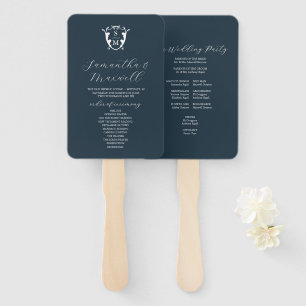 Trouwprogramma waaier Navy blauw Klassiek monogram