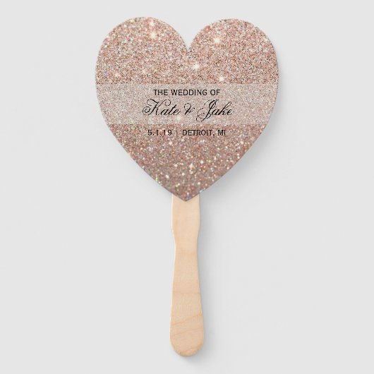 Trouwprogramma Waier - Roze Gouden Glitter Stof Handwaaier (Voorkant)
