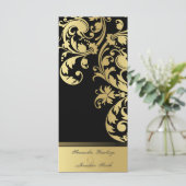 Trouwprogramma - Zwart & Goud Shimmer Bloemen Programma (Staand voorkant)