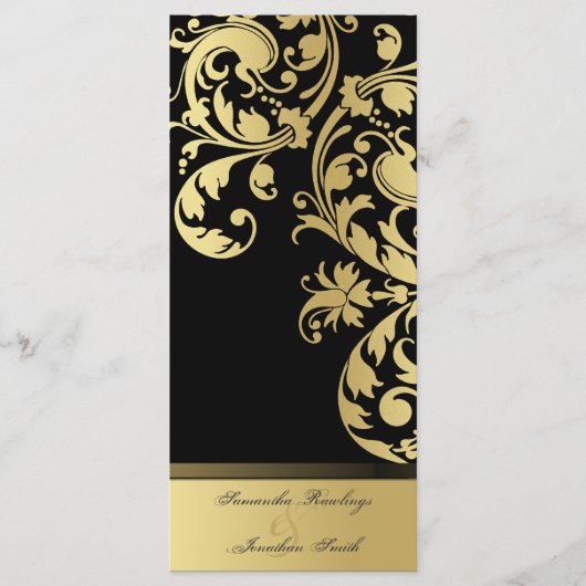 Trouwprogramma - Zwart & Goud Shimmer Bloemen Programma (Voorkant)