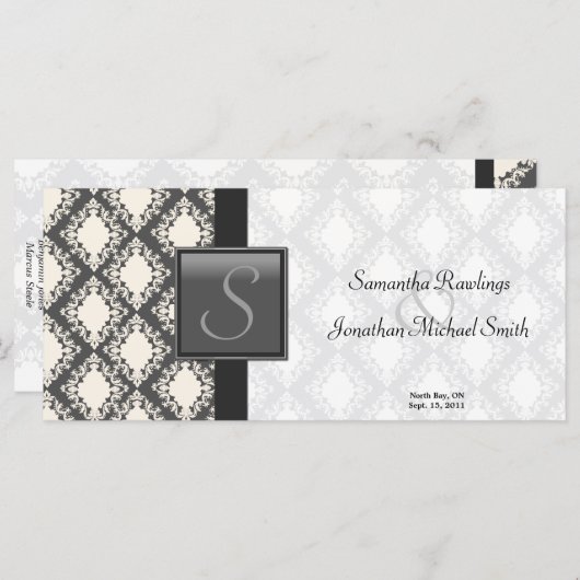 Trouwprogramma - Zwart-wit Damast Monogram Programma (Voorkant / Achterkant)