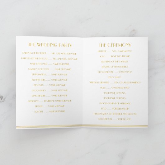 Trouwprogramma's in Great Gatsby-stijl Goud Wit Programma (Binnen)