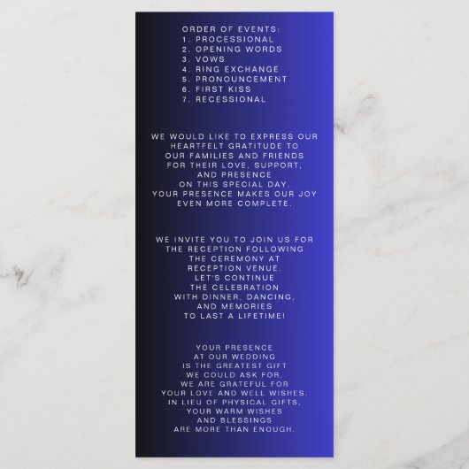Trouwprogramma's in minimalistische Midnight Blue Programma (Achterkant)