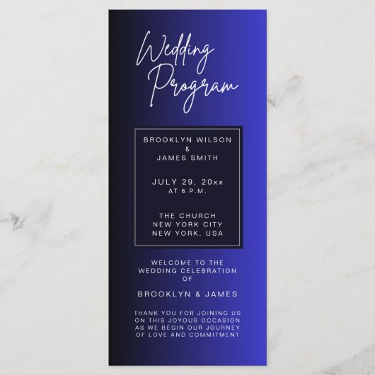 Trouwprogramma's in minimalistische Midnight Blue Programma (Voorkant)
