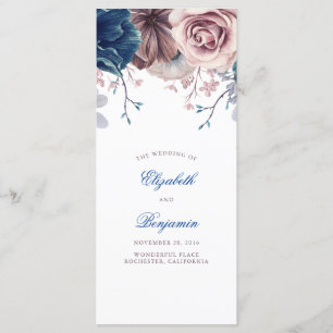 Trouwprogramma's met Navy Blauwe en Mauve Bloemen Programma