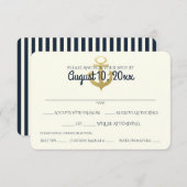 Trouwreactie Nautische Marine en Gouden Anker RSVP Kaartje (Voorkant / Achterkant)