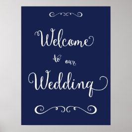 Trouwreceptie bord Navy Blauw Print 45x60 cm