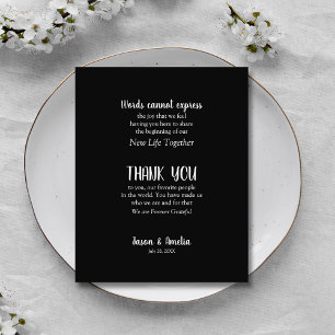 Trouwreceptie bord zwart-wit bedankkaart