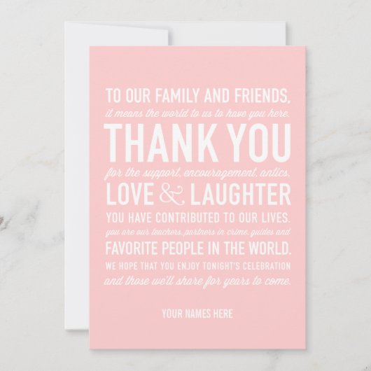 Trouwreceptie Dank Je Wel Berichtkaart in Roze Bedankkaart (Voorkant)