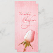 Trouwreceptie diner menu met roze roosknop kaart (Voorkant / Achterkant)