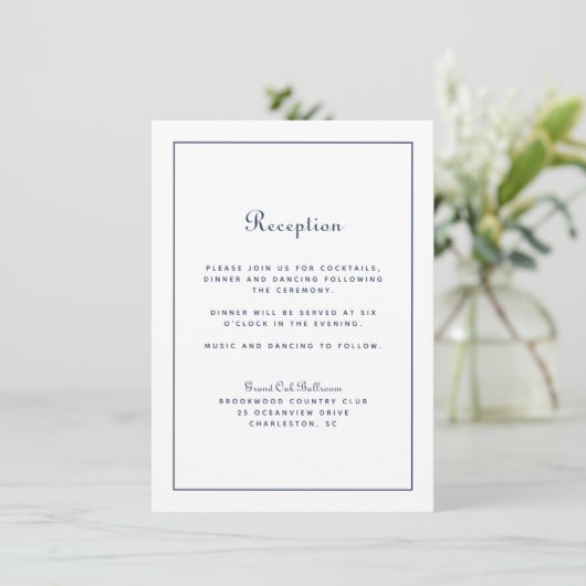 Trouwreceptie Elegant Schrift Navyblauw Klassiek Informatiekaartje (Staand voorkant)
